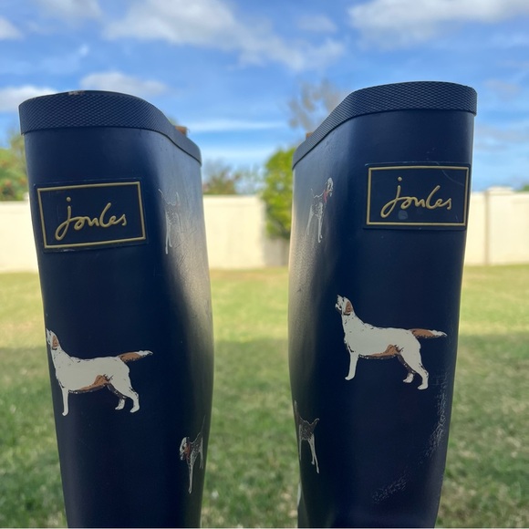 Joules Printed Navy Adjustable Tall Waterproof Wellies Rain Boots Dogs Size 10 - Picture 4 of 13
